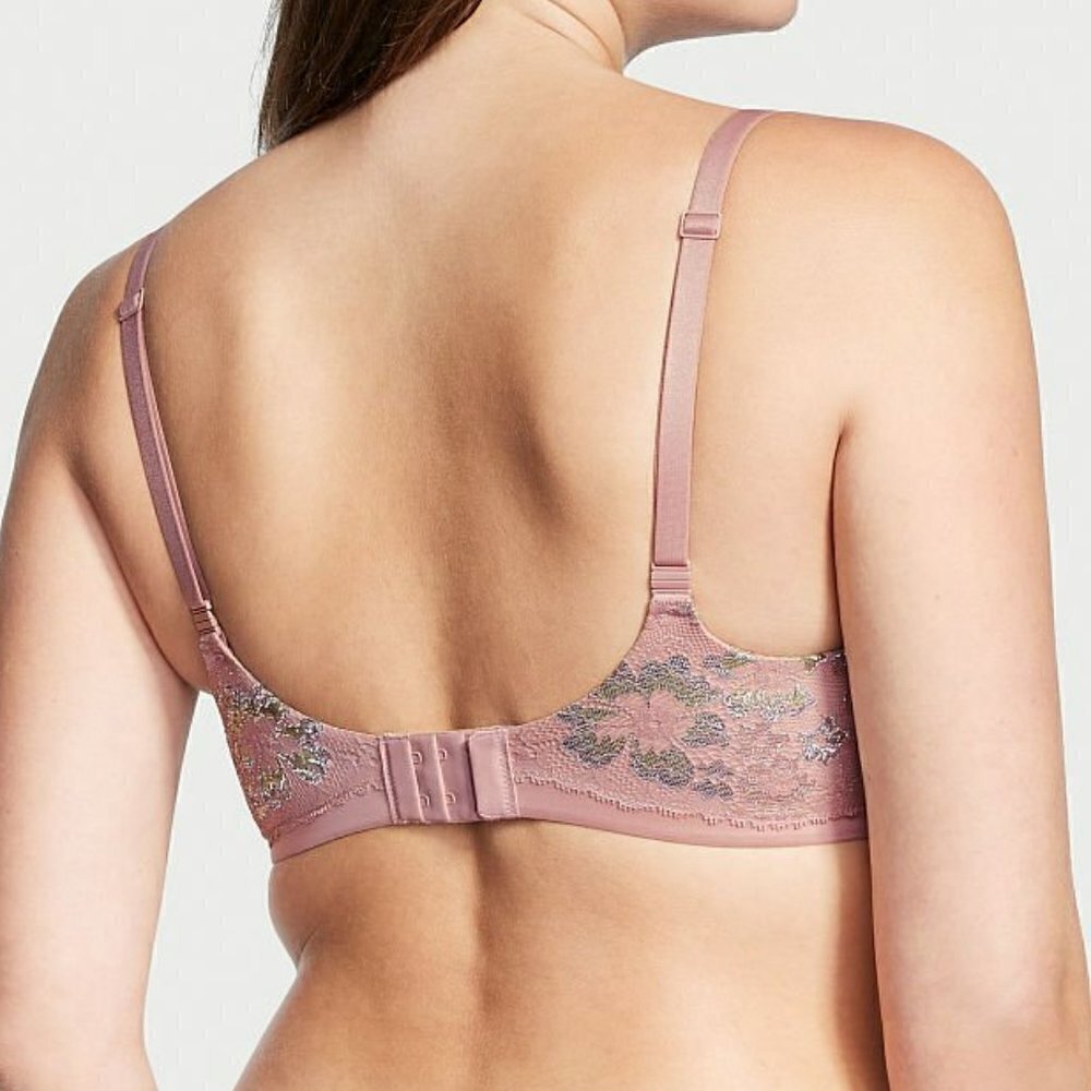 VICTORIA'S SECRET mauve shimmer lace push-Up perfect shape bra size 34B - Picture 2 of 6